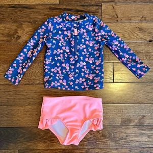 Carter’s Baby Girl Swimsuit Floral Rashguard Bikini Bottom Set Size 12M